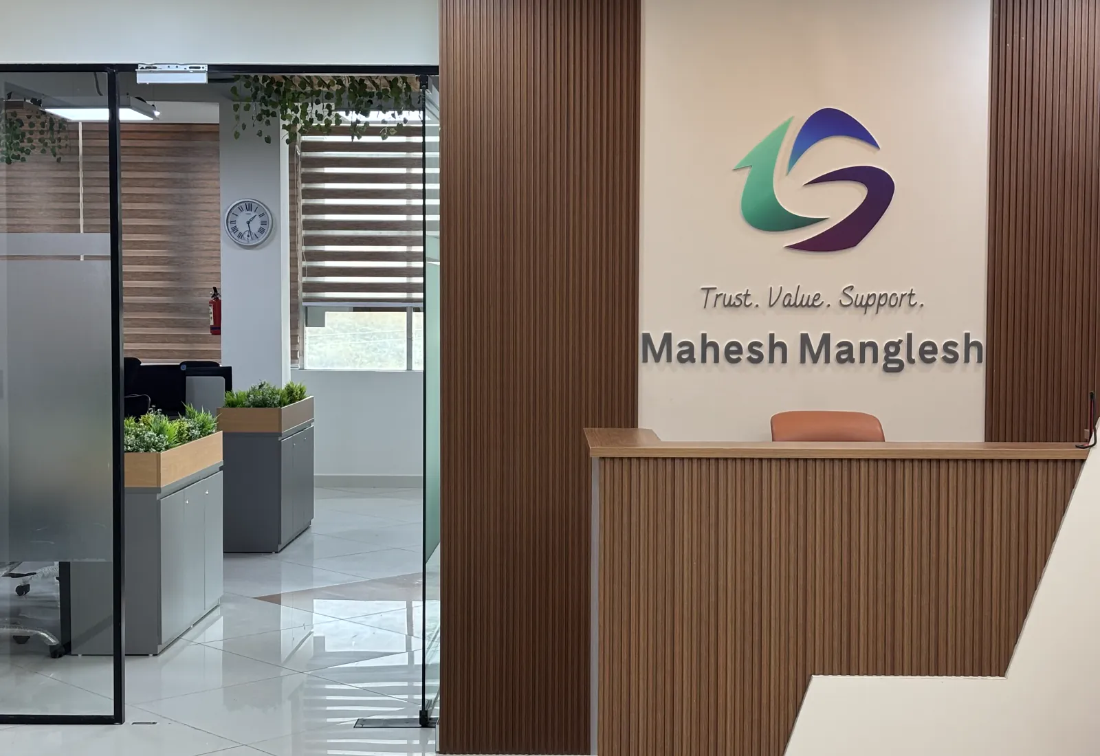 Reception and branding inside the Faridabad office